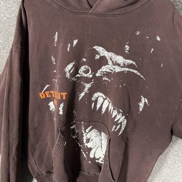 Detroit SANA Hoodie Mens XL Brown Graphic Pullover Sweatshirt Bloodhound - Picture 3 of 8